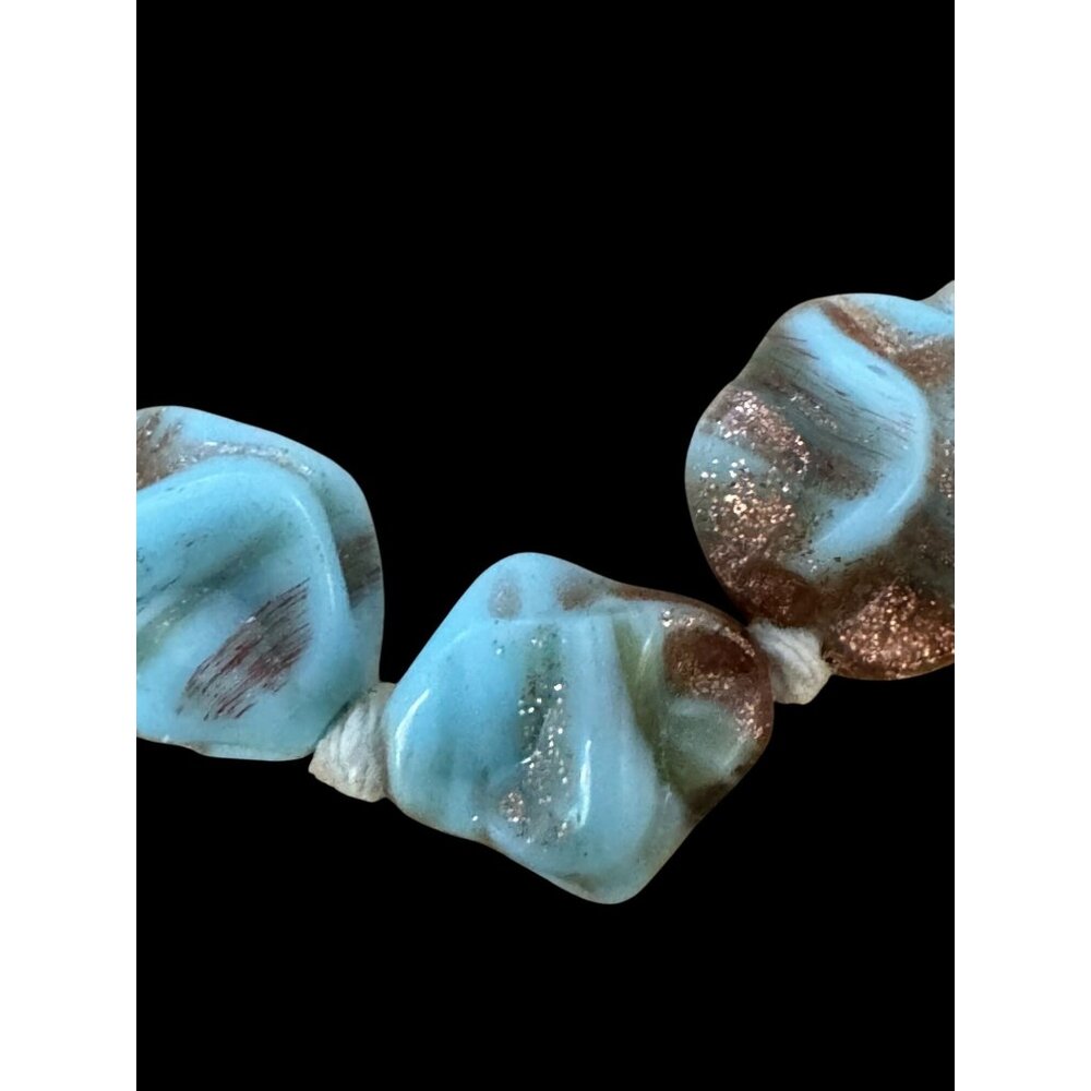 1950 Murano Glass Necklace Aventurine Gold Flecked Turquoise Nugget Beads 14.5" - Picture 3 of 7